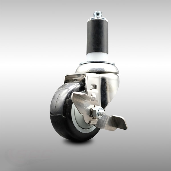 Service Caster 3.5 Inch 316SS Black Polyurethane Swivel 1-1/4 Inch Expanding Stem Caster Brake SCC-SS316EX20S3514-PPUB-BLK-TLB-114 - main